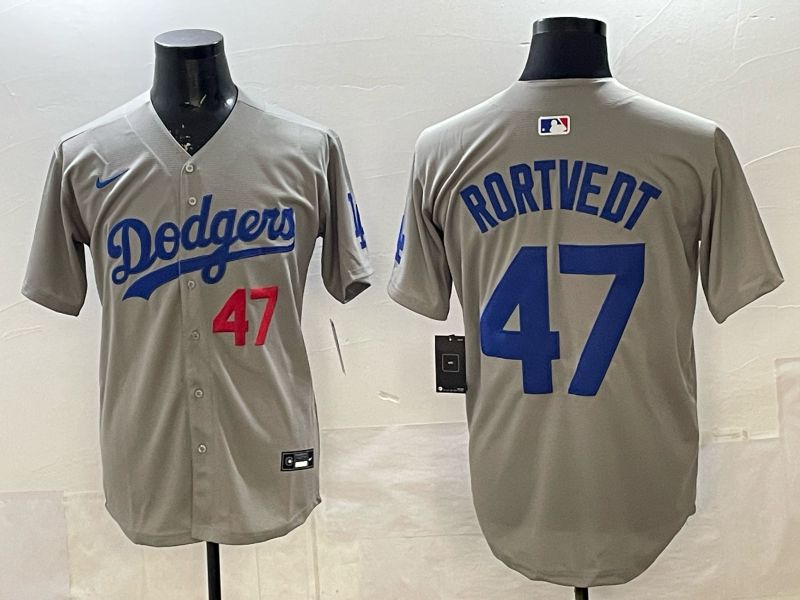 Men 2026 Nike Los Angeles Dodgers #47 Rortvedt Grey Game MLB Jersey 09